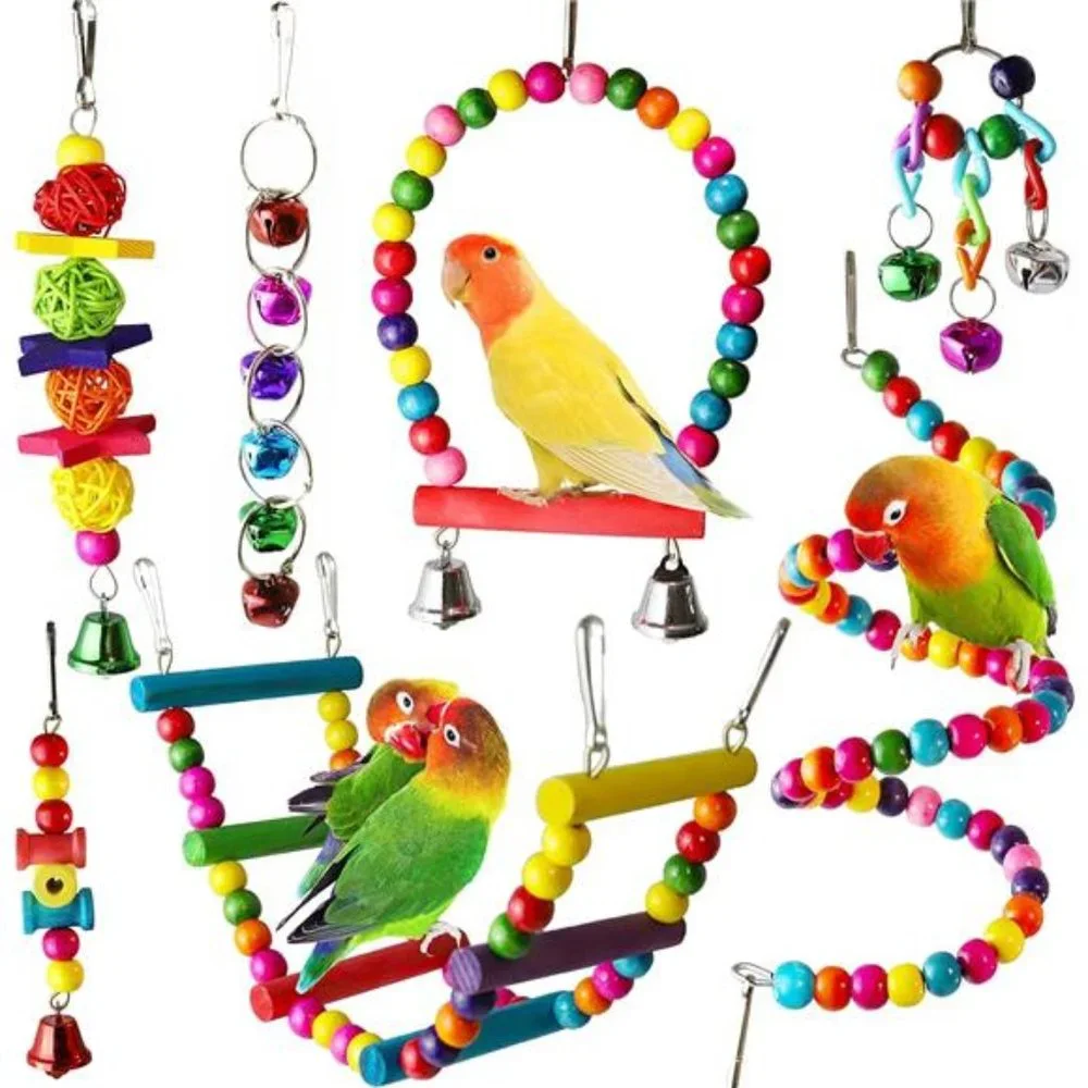 7 Pcs Bird Parakeet Cockatiel Toys, Hanging Bell Pet Bird Cage Hammock Swing